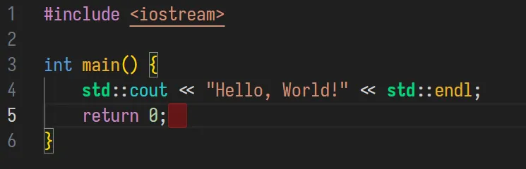 VSCode 截图:C++ 代码中行尾多余的空格被红色方块高亮标出。